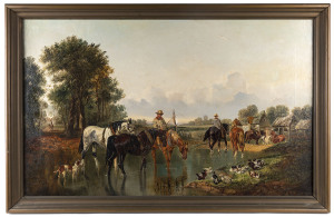 British school 19th century, river crossing, oil on canvas