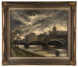 RESHID BEY (1916 -) Princes Bridge, Melbourne, oil on board, signed lower left "Reshid",