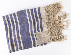 An vintage Tallit prayer shawl, embroidered silk with monogram "F.C",