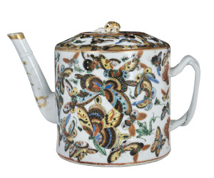 A Chinese porcelain teapot decorated with butterflies, mid 19th century,