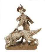 Royal Dux porcelain figure group of a peasant boy and hunting dog, 20th century