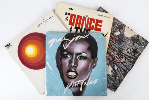 A box of vintage LP records including The Doors, Nina Simone, Leonard Cohen, The Bee Gees, Benny Goodman, Grace Jones etc. 70 items. Condition mixed