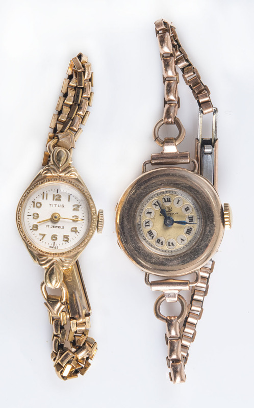 TITUS Ladies watch in 14ct yellow gold case; together with a 9ct gold cased ladies watch,