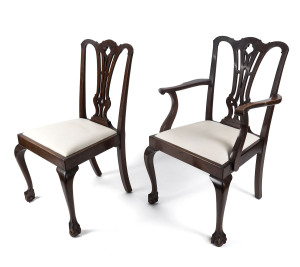 Set of 12 Chippendale style dining chairs, early 20th century,