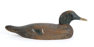 A decoy duck, carved and painted wood with glass eyes, 19th century,