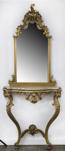 A console table and mirror, carved gilt-wood with marble top, Italian, mid 20th century,