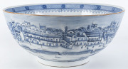 A Chinese porcelain punch bowl depicting an early view of the Hongs or factories at Canton (Guangzhou), 18th century, - 2