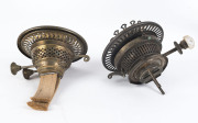 Two antique oil lamps with glass fonts and shades, plus an&nbsp;original extra ruby acid etched shade, 19th century, - 2