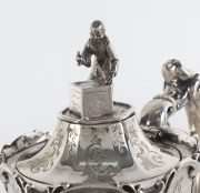 An English sterling silver four piece tea service with impressive figurative finials by John & George Angell, London, 1846 - 6