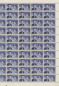 1960 (SG.334,335 & 336) 5d Northern Territory Exploration, Sheet C full sheet of 120 with "Re-entry to rider's body & leg etc." plus the 3 Die Types, 1, 1a & 11: BW.378A,B,C & g, 4/4: Plus 50th Anniv. of the Girl Guides & 100th Melb. Cup full sheets.