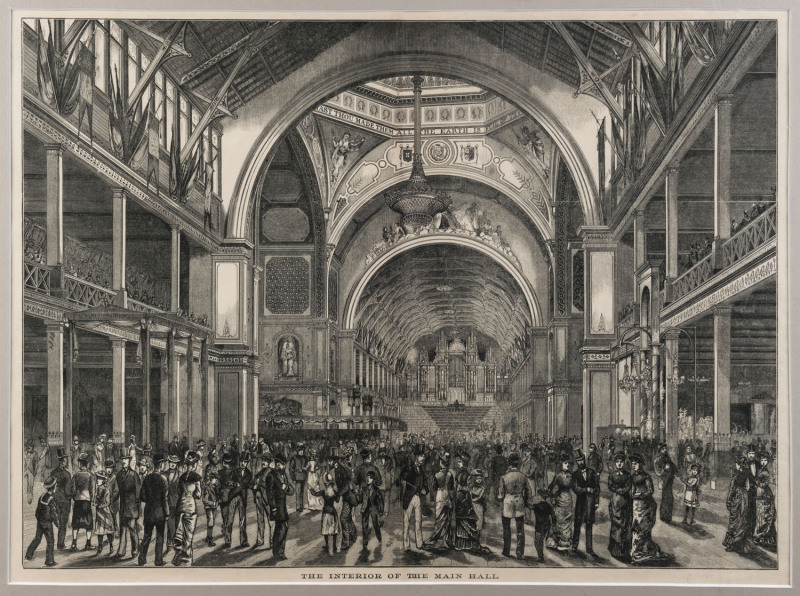 L. APPLETON (Engraver), The Interior of the Main Hall (Melbourne Exhibition 1880), a double page engraving from The Illustrated Australian News of Oct.9, 1880, 36 x 48cm.