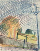 WILLIAM MERRIC BOYD [1888 - 1959], A group of nine coloured pencil sketches (one being double-sided), with various subjects and titles including "An Australian Country Life Motif", "The Magpie Australian Native Bird on Post Rail Fence", "A Moo Cow being e - 4