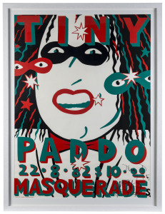 MARTIN SHARP [1942 - 2013], Tiny (Tim) Paddo Market, screen-printed poster, dated "4.2.92" and signed by Martin Sharp and Tiny Tim at lower right, 102 x 73cm.