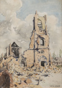 DARYL ERNEST LINDSAY [1890 - 1976], [Ruined church, France, 1917], watercolour, signed lower right, 32.5 x 23cm.