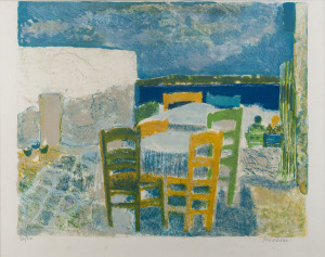 GUY BARDONE [France, 1927-2015], Terrasse en Grèce, Lithograph in colours, Ed. 30 / 110, 36 x 44cm.