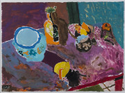 STEVEN AJZENBERG, Dishes and Fruit, 2011, ink on paper, initialled and dated at lower left, 28 x 38.5cm. Arts Project Australia label verso.