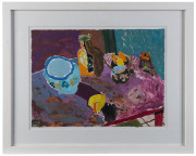 STEVEN AJZENBERG, Dishes and Fruit, 2011, ink on paper, initialled and dated at lower left, 28 x 38.5cm. Arts Project Australia label verso. - 2