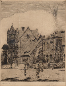 JOHN SHIRLOW [1869 - 1936], Scotch College, Melbourne, etching, signed and dated "1921" in the plate, signed in pencil in lower margin and endorsed "50A printers proof" in pencil, 26 x 16.5cm.