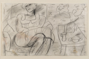 TONY TUCKSON [1921 - 1973], (A Cup of Tea), pencil and watercolour on paper, c1950, 20 x 32cm.