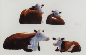 DIANA BOYER, Cows, watercolour and pencil on paper, initialled and dated '04 at right, 17.5 x 26.5cm.