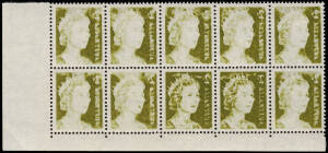1966 (SG.383) 2c Olive-Green, lower right corner block with STRONG OFFSETS on every unit. A spectacular multiple from the only known complete sheet. BW:437c - $1,000.