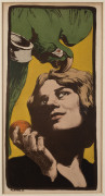 ANGELO JANK [German, 1868–1940], Frau mit Papagei (Lady with a Parrot), colour lithograph, 1898, 36 x 18cm.