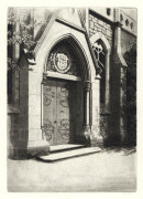 ERNEST EDWIN ABBOTT [1888 - 1973], Ormond College doorway, plus four other landscapes, etchings, circa 1930s, three signed verso by the son, various sizes. (5)
