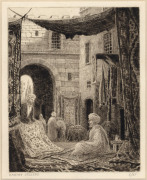 ERNEST EDWIN ABBOTT [1888 - 1973], Carpet Sellers (Egypt), Reflections (Egypt), etchings, circa 1930s, titled and editioned in the lower margins, signed on reverse by the son, R.D. Abbott, 21 x 16cm and 22 x 14.5cm.