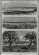 1850s-80s group of five engravings, attractively framed and glazed: "Bourke Street, Saturday Night", "Floods at Melbourne", "Prince's Bridge, Melbourne", "On the Yarra River" and "Market Square, Melbourne, from the vaules of the Yarra-Yarra". Various size - 5