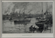 1860s-80s group of five engravings, "Melbourne in 1838....Melbourne in 1855....", "Bourke Street, Melbourne 1880...", "Government House, Melbourne" (hand coloured), "Melbourne from the Yarra" all framed & glazed; also, "View on the Yarra, Hodgson's Punt" - 3