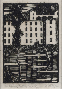 EVELINE W. SYME [1888 - 1961], The Ruins, Port Arthur, woodcut, titled, editioned 7/50 and signed "E W Syme" in lower margin, 10.5 x 7.5cm.