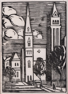 EVELINE SYME [1881 - 1961], Collins Street, Melbourne, Woodcut, 14.5 x 10cm.