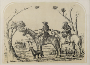 EDWARD CHARLES MAY [1867 - 1920], Five tinted lithographs by E.C. May of scenes of Australian country life, after original sketches by George Hamilton. Hamilton's titles are 'The Lost Bushman', 'The Found Bushman', 'Bushmen in Danger', 'Australian Bushmen