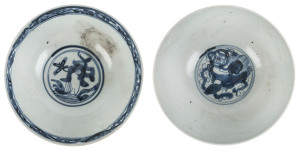 Binh Thuan Shipwreck. Two Chinese porcelain bowls, Wanli Period, circa 1608, Binh Thuan Shipwreck labels numbers 01948 and 20520, 19.5 and 21.5cm diameter