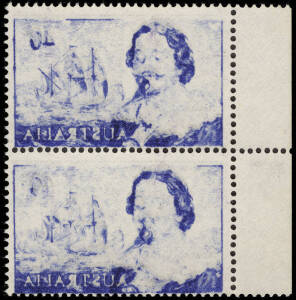 1966 (SG.398) 40c Tasman,  vertical pair with margin showing strong OFFSET on both units. MUH. (2). BW:460ca.