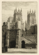 ERNEST EDWIN ABBOTT [1888 - 1973], A collection of English scenes: Air Force Memorial (with Big Ben), Laneway, Shrewsbury, Cathedral, Church Temple, Country Bridge, Temple Chapel of the Crusaders, English Castle, etchings, circa 1930s, some signed and tit - 3