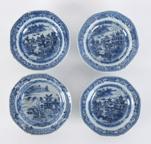 Four Chinese blue and white porcelain bowls, 18th century, 16cm diameter