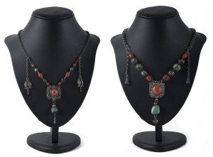 Two Nepalese silver necklaces set with cornelian and turquoise, 19th/20th century,