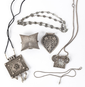 Eastern silver pendants and necklaces, Hmong, Indian and Malay, 19th/20th century, ​220 grams total