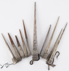 Collection of ten Eastern silver hairpins, 19th/20th century, the largest 26cm long