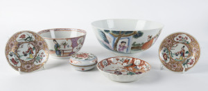 Chinese porcelain bowls, dishes and lidded box, 17th/18th and 19th century, largest bowl 21.5cm diameter