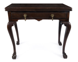An 18th century Irish mahogany tea table with folding top, circa 1760, 70cm high, 80cm wide, 39cm deep