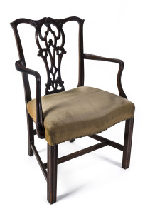 An English 18th century Chippendale mahogany carver chair, circa 1770, 63cm across the arms