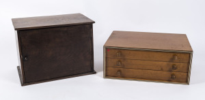 A collector's cabinet fitted with seven drawers and a mid 20th century 3 drawer miniature chest, the collector's cabinet 35cm high, 47cm wide, 41cm deep