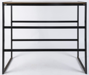 A picture rack work table, steel and laminex, circa 1970, 120cm high, 125cm wide, 44cm deep