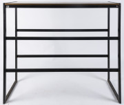 A picture rack work table, steel and laminex, circa 1970, 120cm high, 125cm wide, 44cm deep