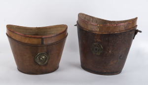 Two antique leather hat boxes (missing tops), 19th century, the taller 32cm high