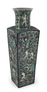 A Chinese famille vert reticulated porcelain cloud vase, 19th century, Kangxi seal mark to base, 51cm high