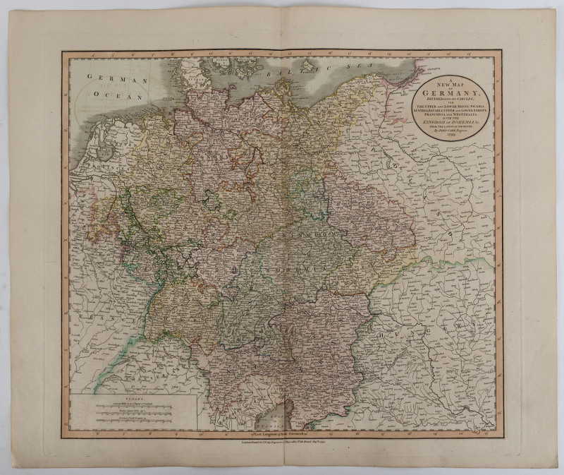 JOHN CARY [1755-1835] Maps of Europe, "A New Map of GERMANY, divided into its circles; viz The Upper and Lower Rhine, Swabia, Austria, Bavaria.....with the Kingdom of BOHEMIA &c...1799"; "A New Map of BOHEMIA and MORAVIA, from the latest Authorities...180