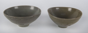 Two Korean celadon glazed bowls, Choson Dynasty, 17th century, 16cm and 17cm diameter